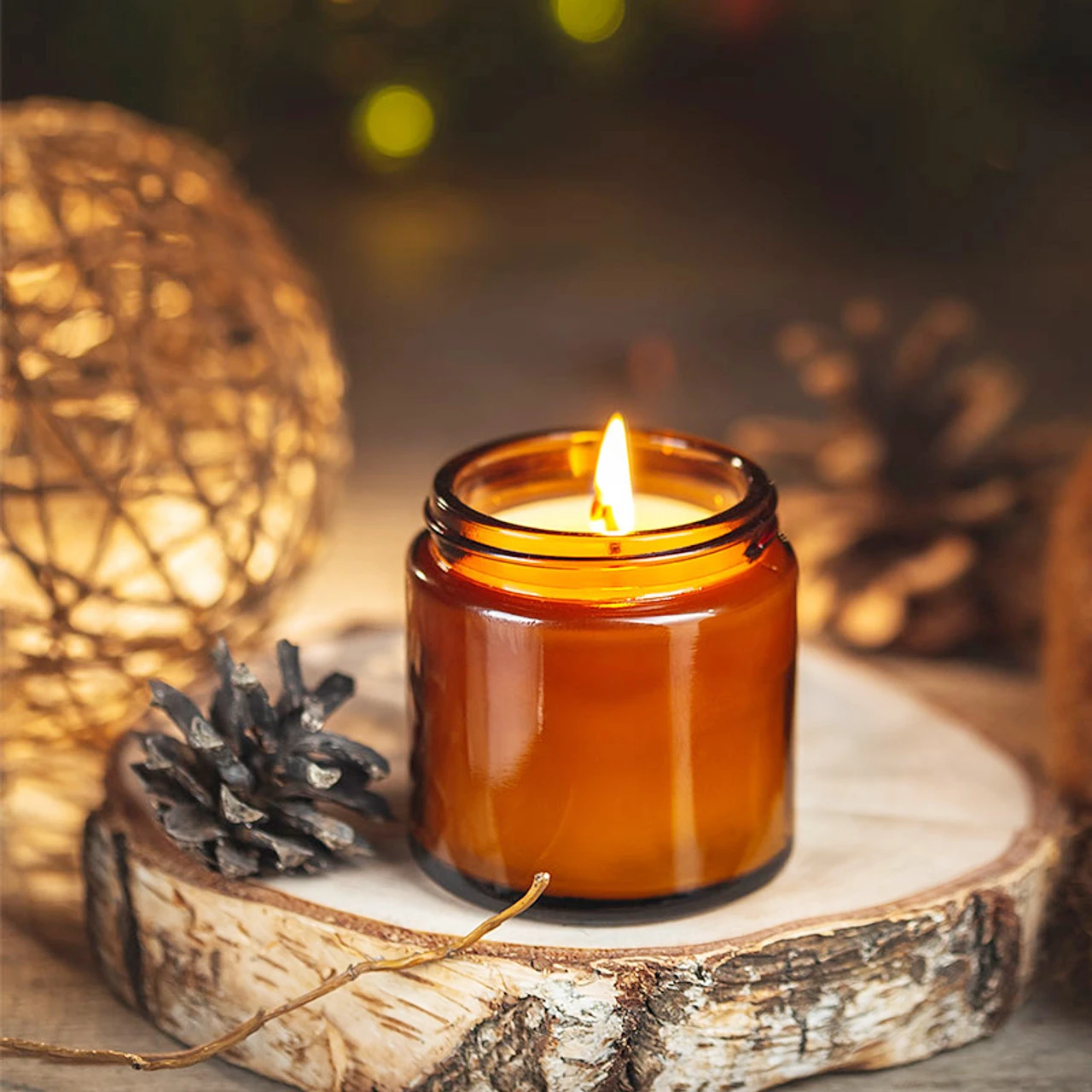 Candle Making Glass - Glass Candle Jars, 4oz Amber Round