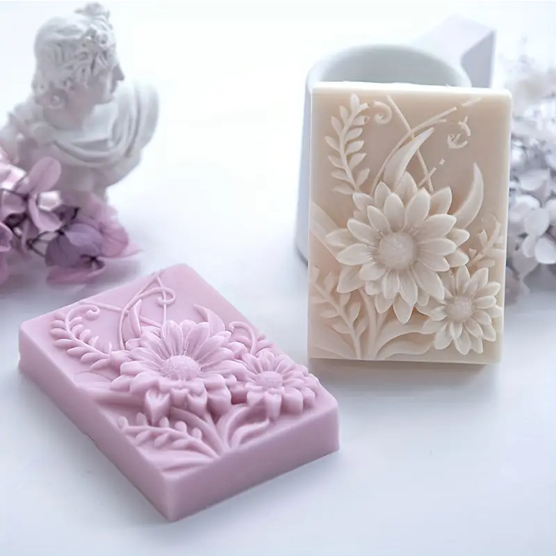Candle Making Factory - 3D Flower Square Soap Silicone Mold